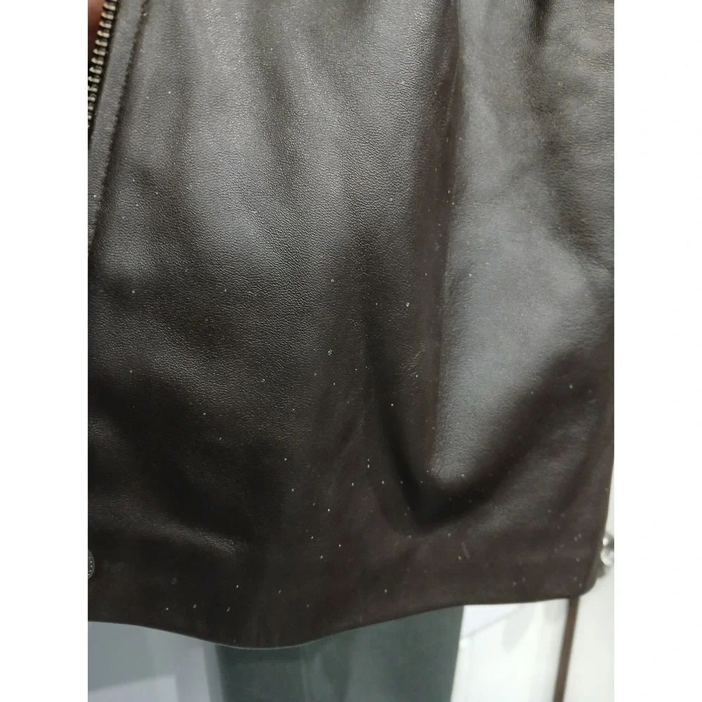 JLC‎ New York Womens Genuine Leather Parka Coat Fur Hood Zip Up Pockets Size M